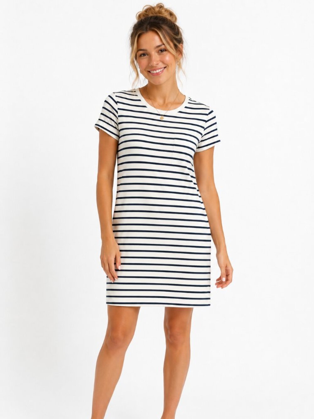 NWT GAP 100% Cotton Navy & White Striped Pocket T-Shirt Dress Size Small - Picture 2 of 12
